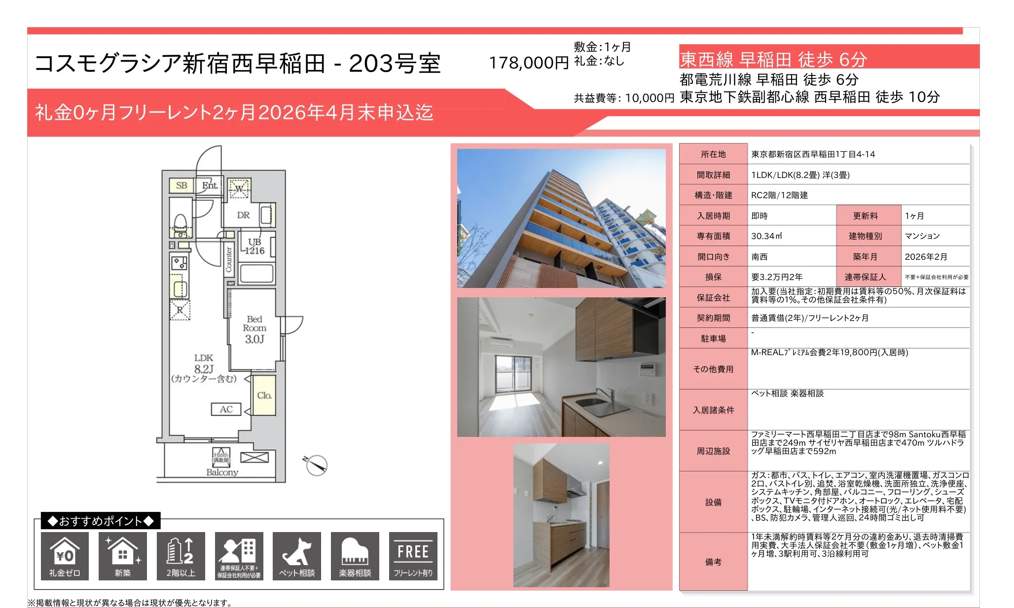 コスモグラシア新宿西早稲田 203号 0