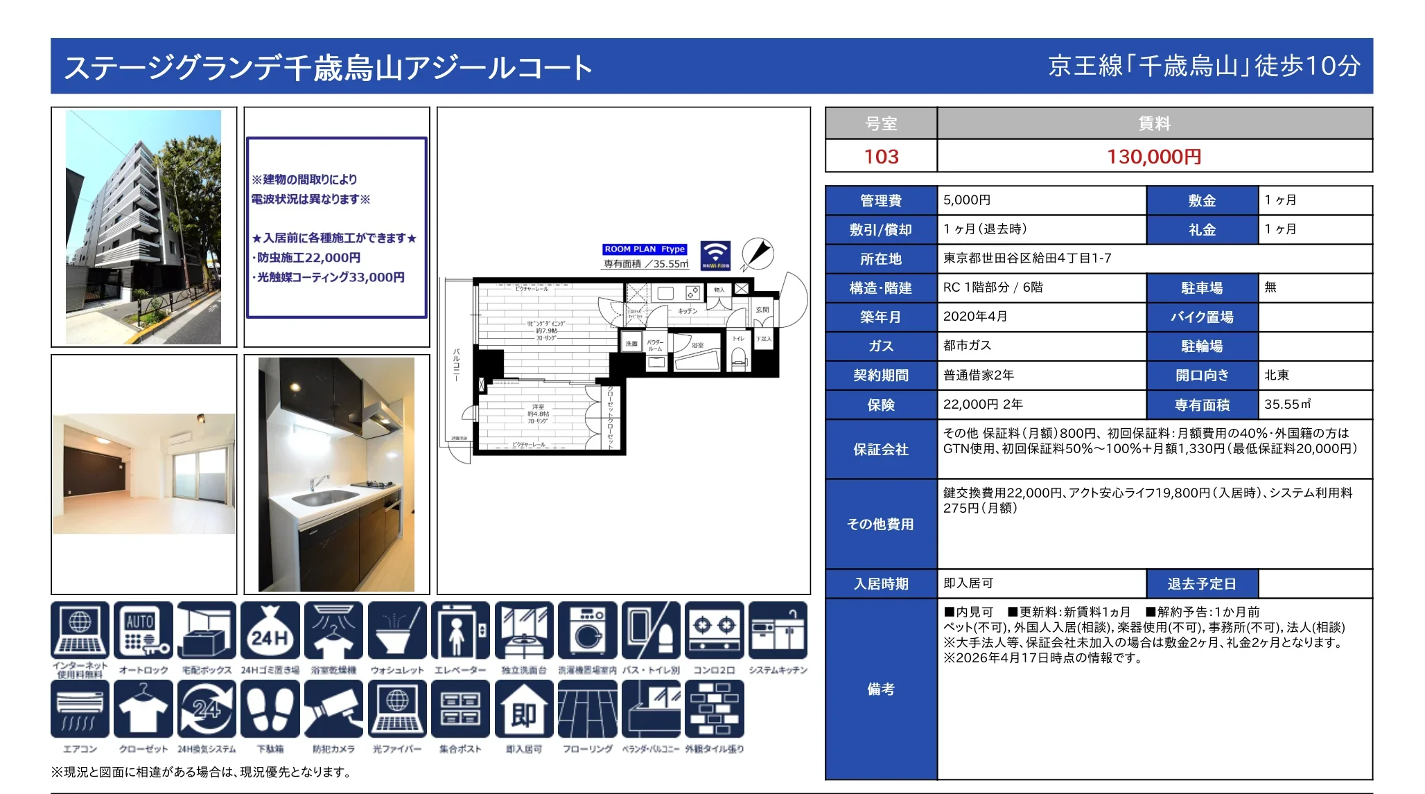 ステージグランデ千歳烏山アジールコート 103号 0