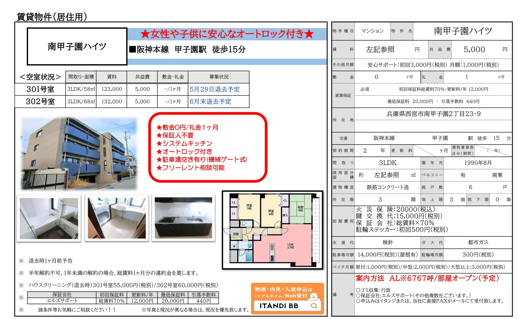 南甲子園ハイツ 301号室 0