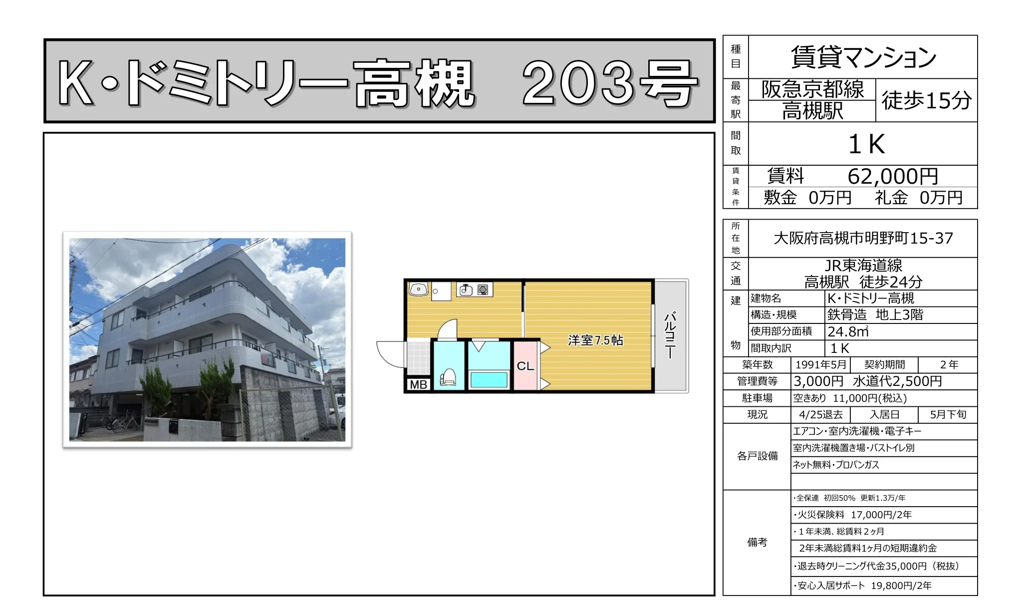 K・ドミトリー高槻 203号 0