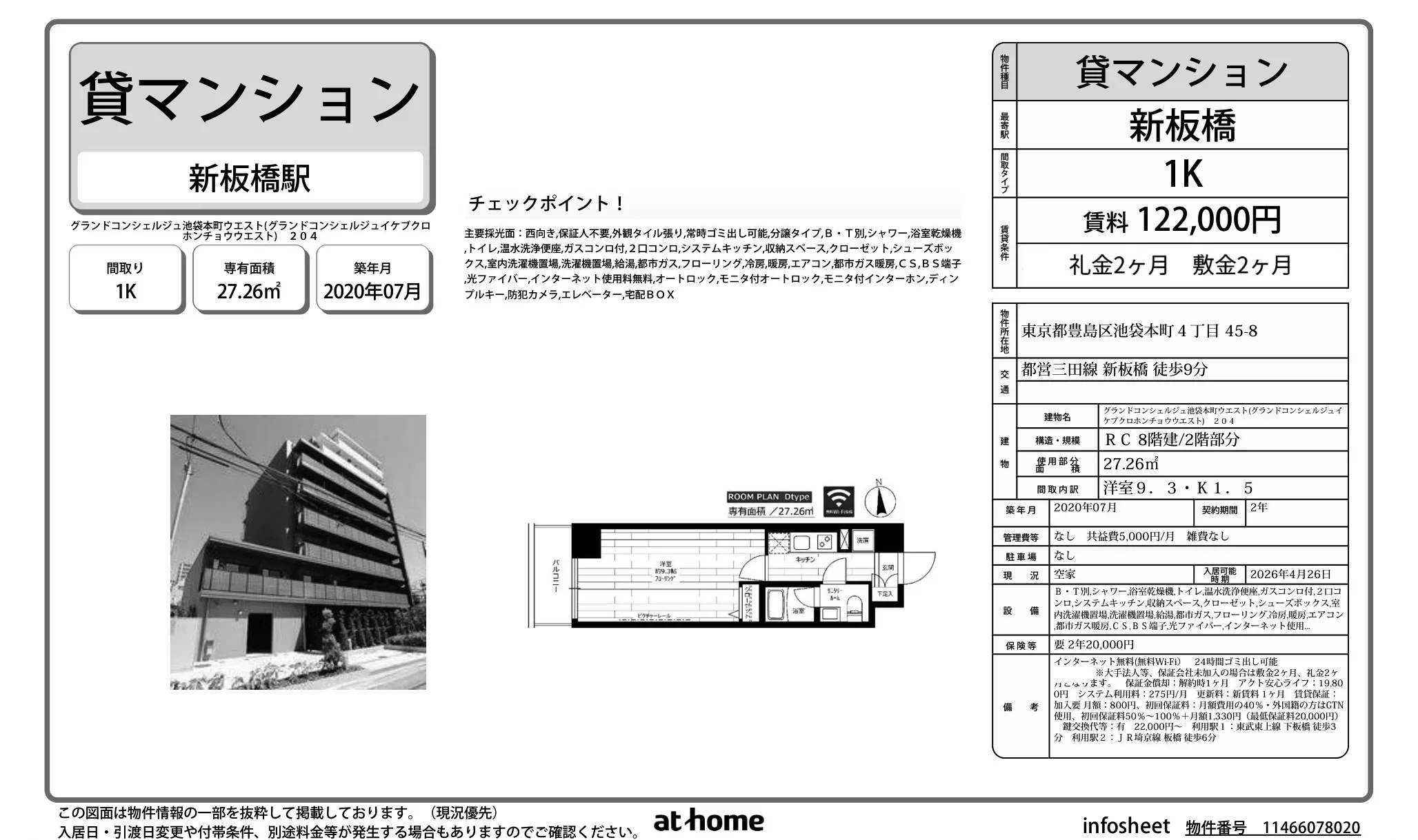 グランドコンシェルジュ池袋本町ウエスト204 204号 0