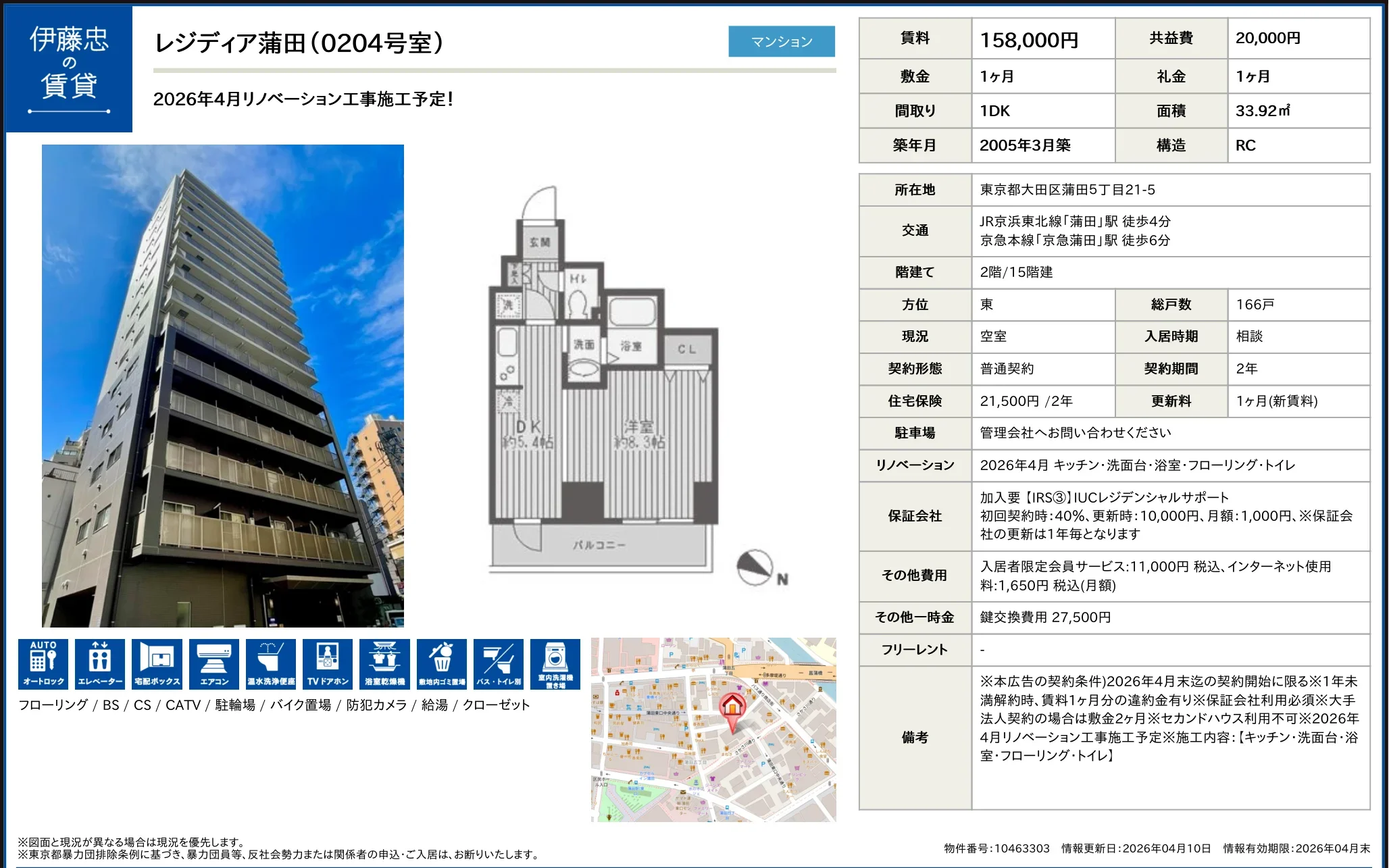 伊藤忠レジディア蒲田 (0204号室) 0204号 0