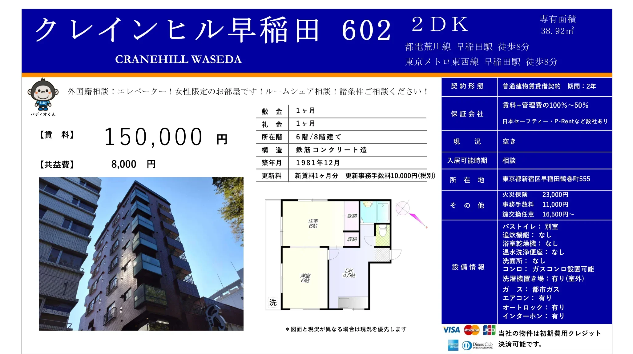 クレインヒル早稲田 602 2DK 602 0