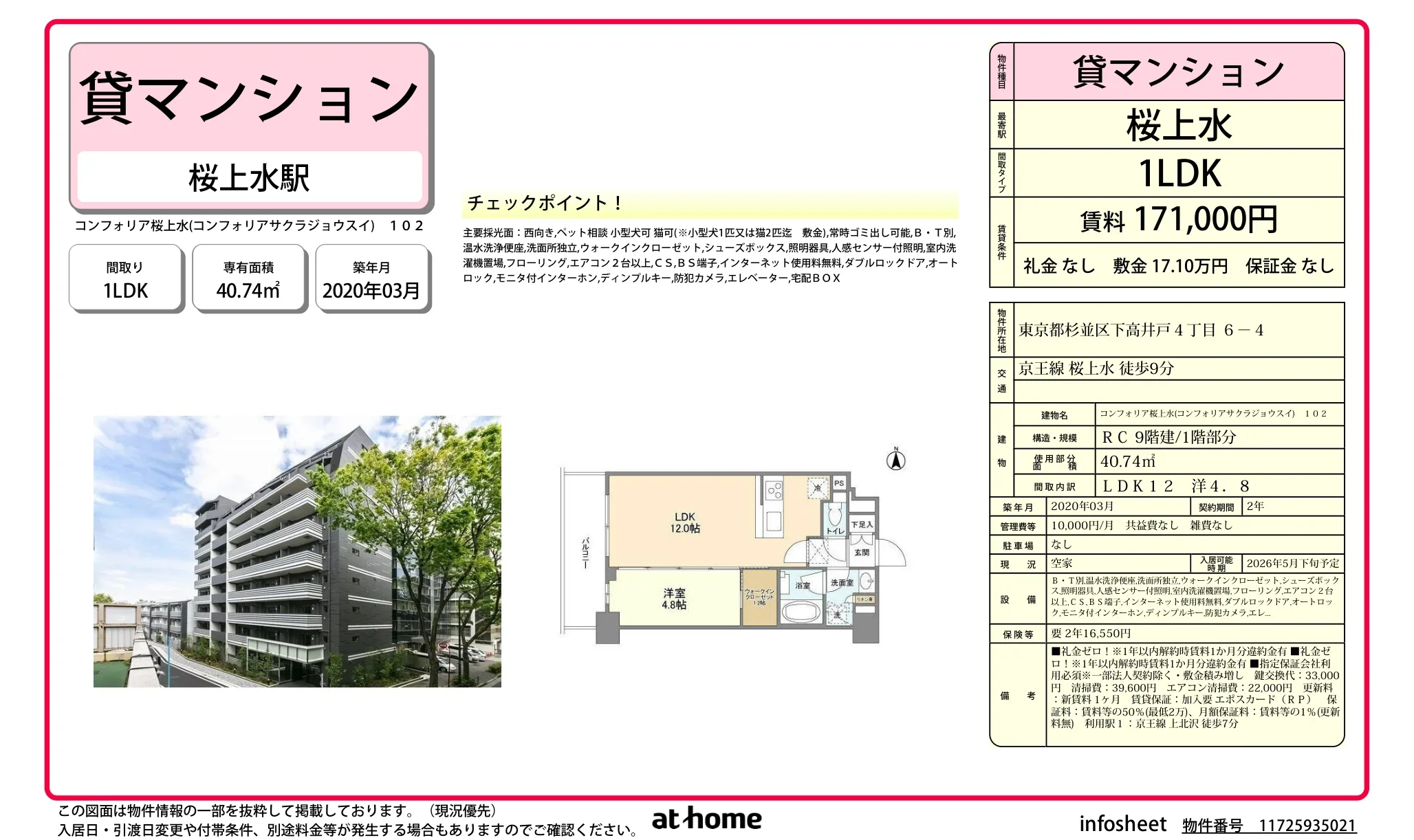 コンフォリア桜上水 102 0