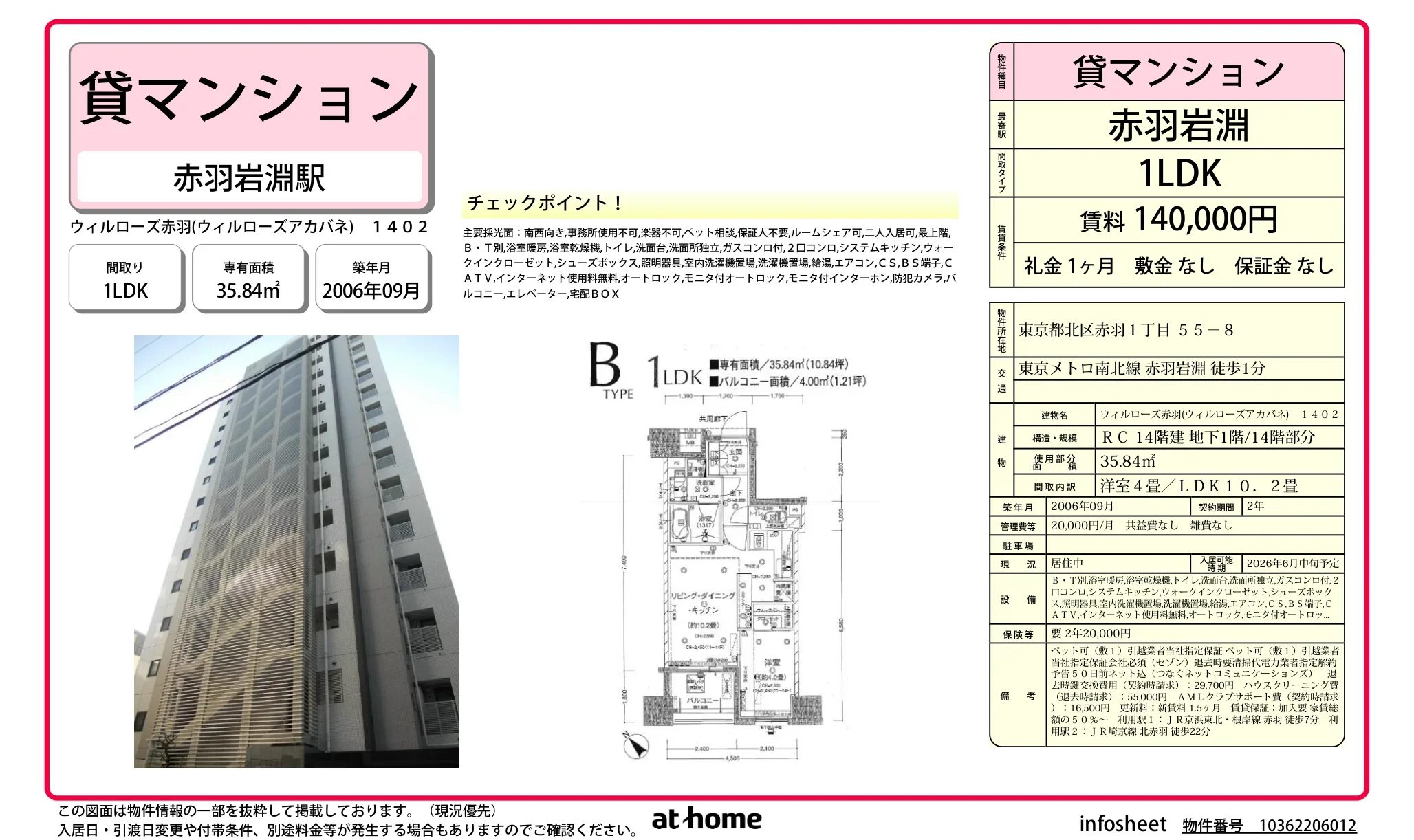 ウィルローズ赤羽 1402号 0