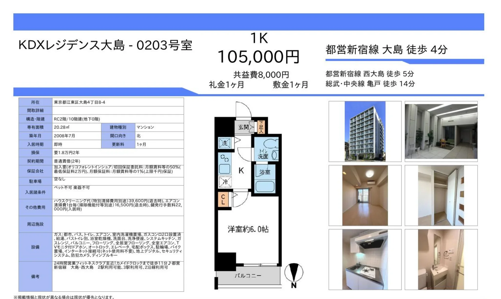KDXレジデンス大島 0203号室 0203号 0