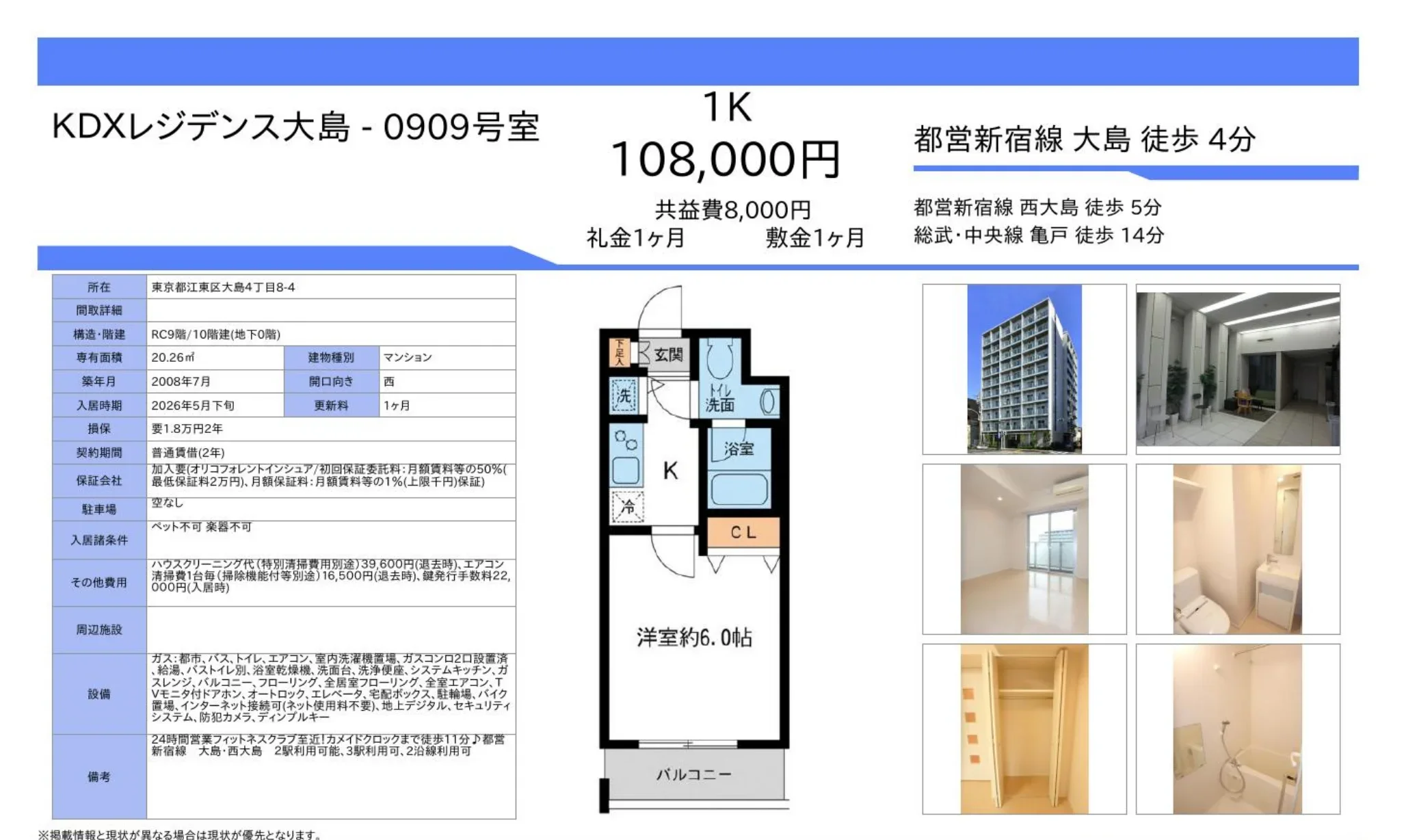 KDXレジデンス大島 0909号室 0909号 0