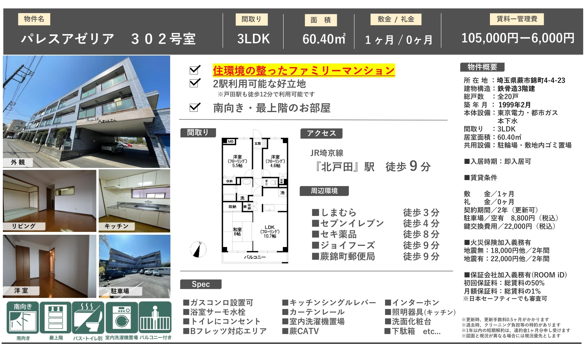 パレスアゼリア 302号室 302号 0