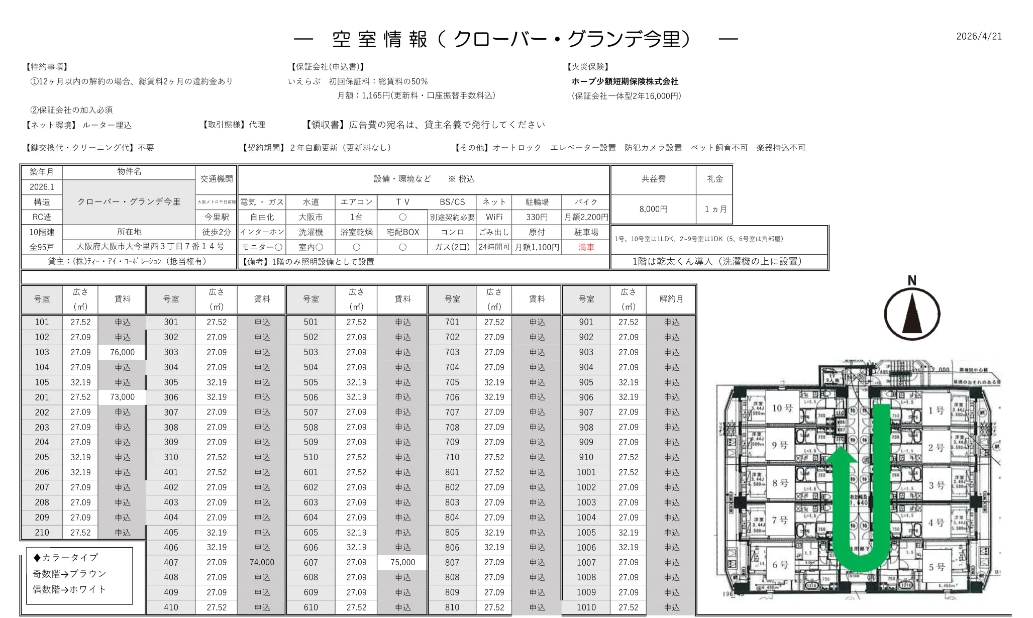 クローバー・グランデ今里 101号 0