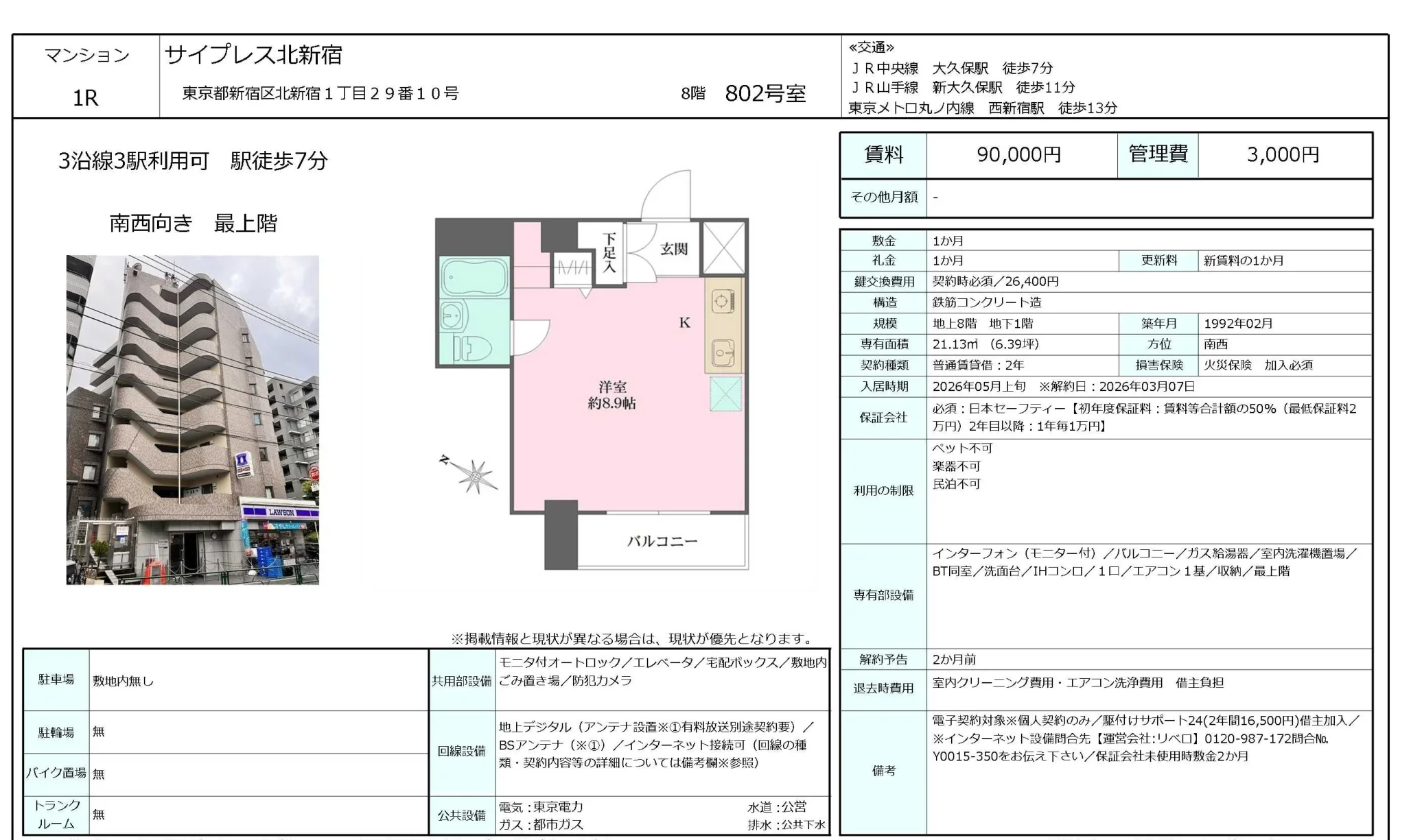 サイプレス北新宿 802号 0