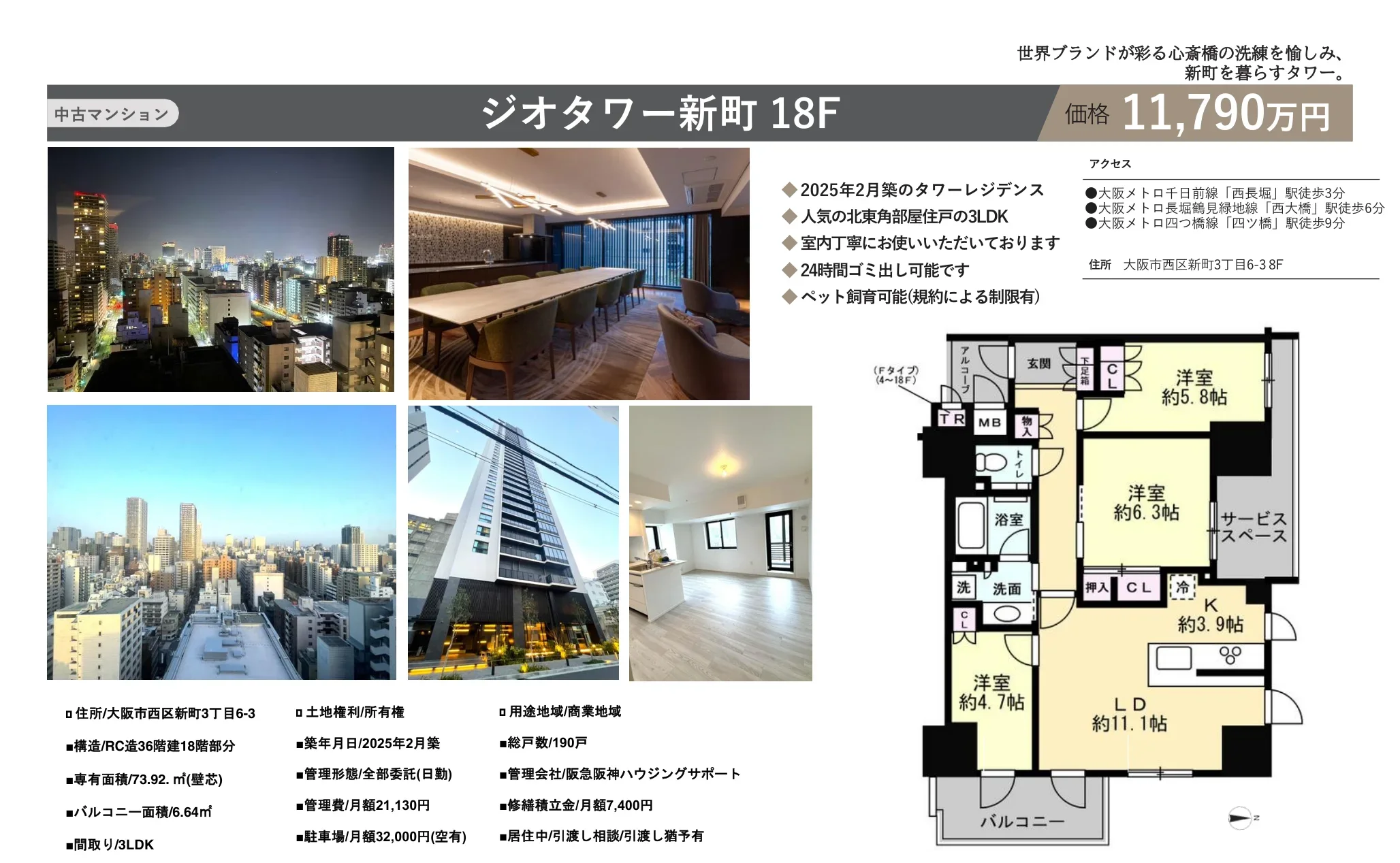 ジオタワー新町18F 0