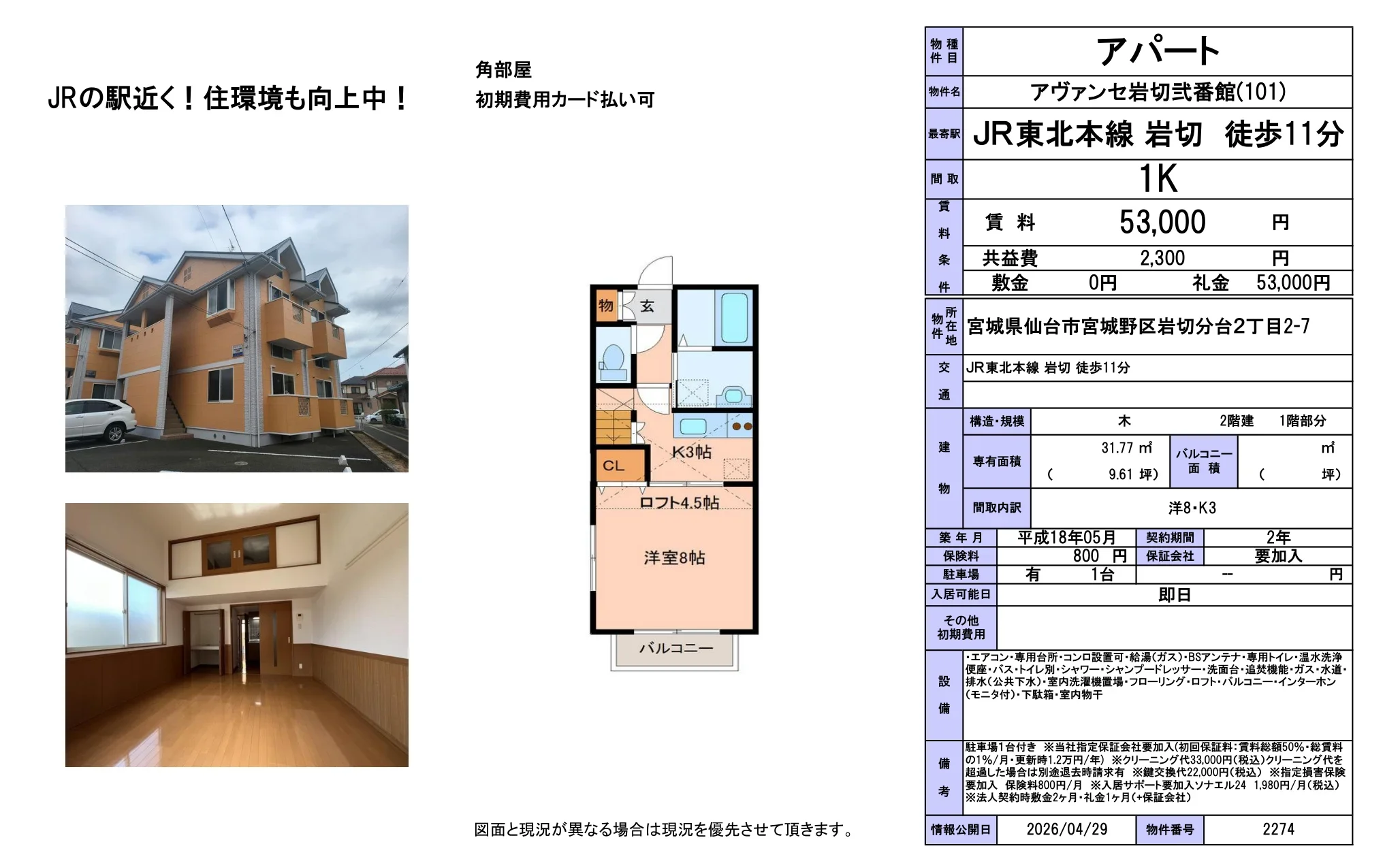 アヴァンセ岩切弐番館(101) 101号 0