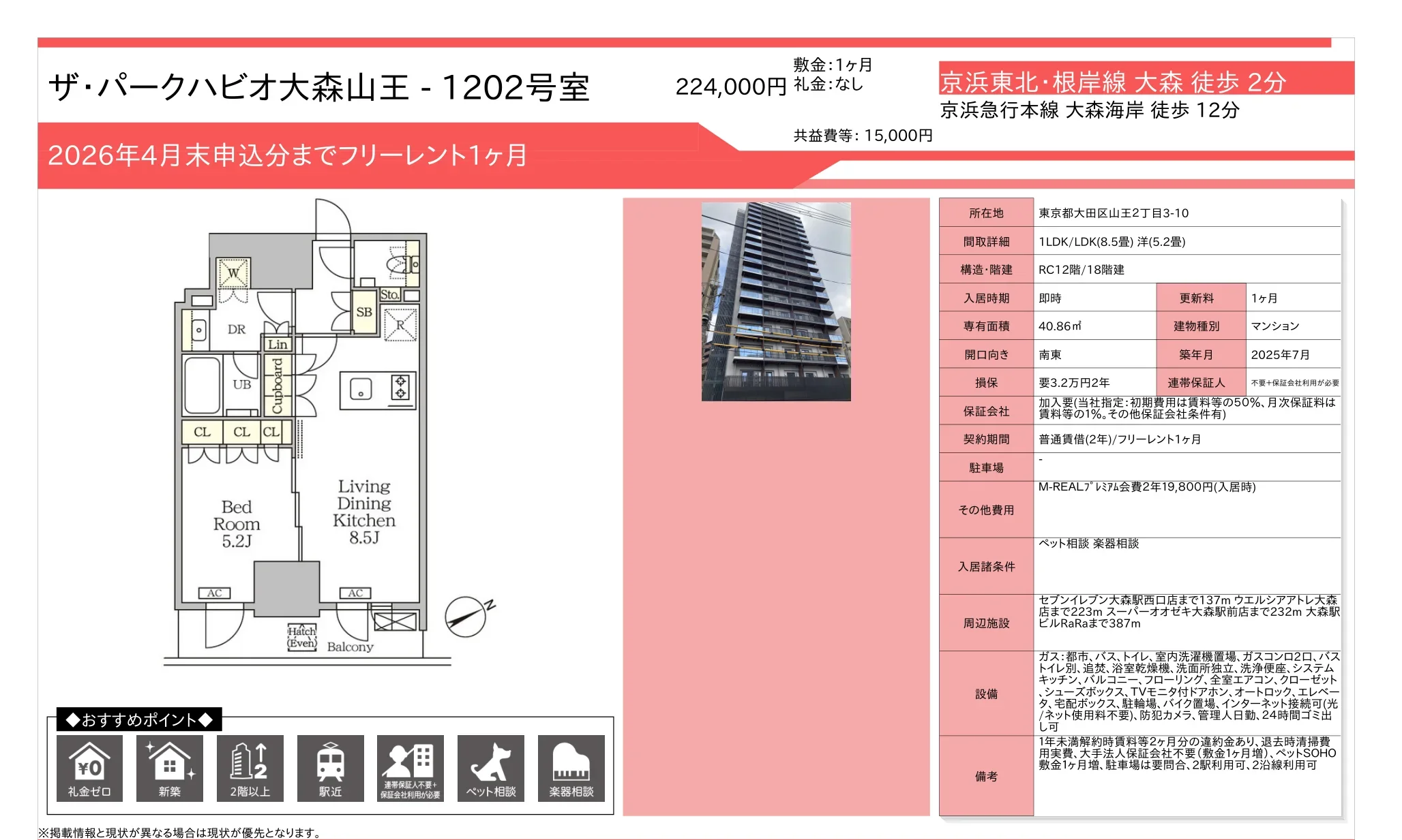 ザ・パークハビオ大森山王 1202号 0