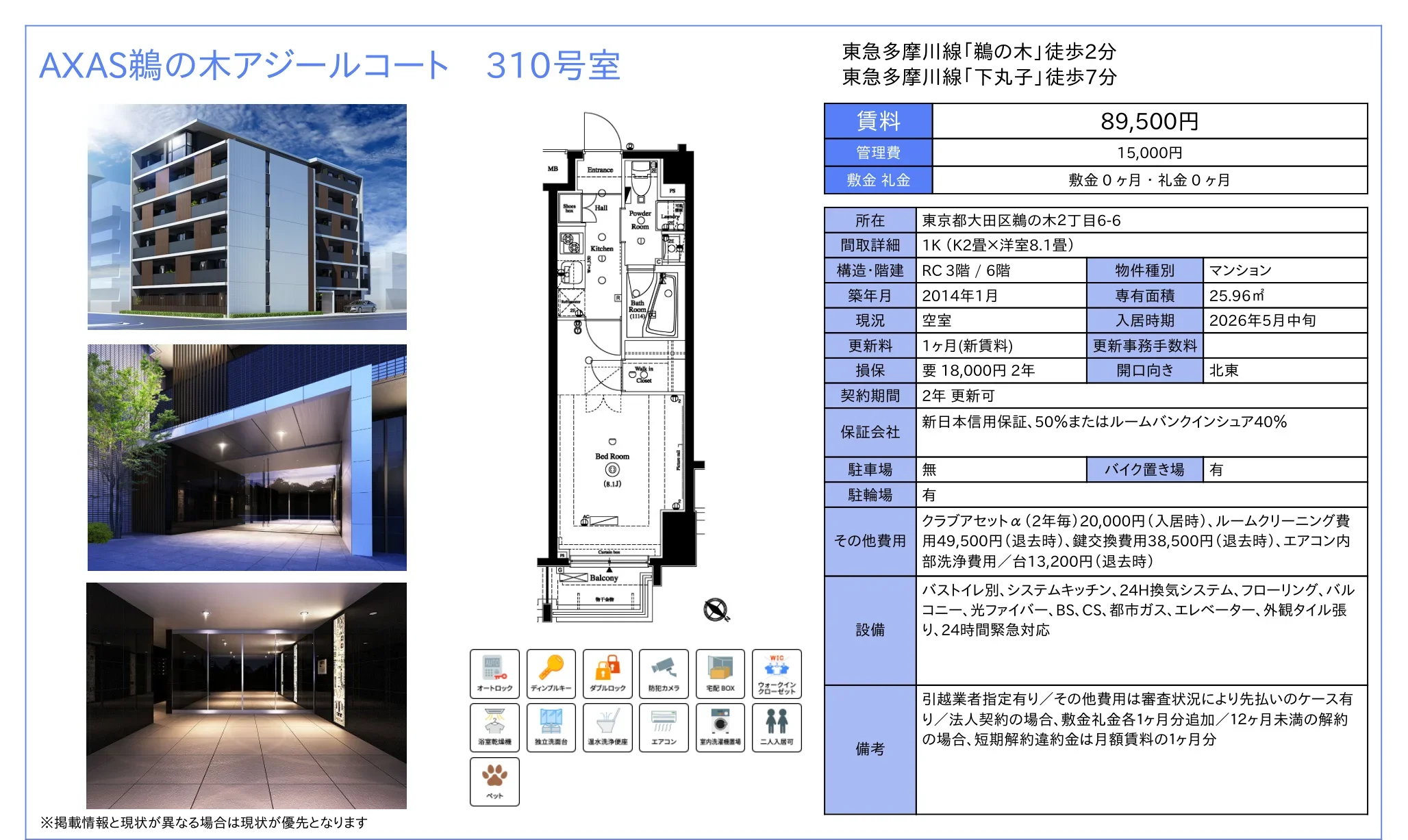 AXAS鵜の木アジールコート 310号 0