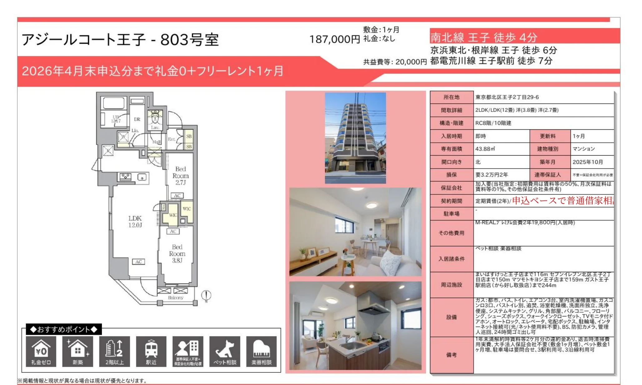 アジールコート王子 803号 0