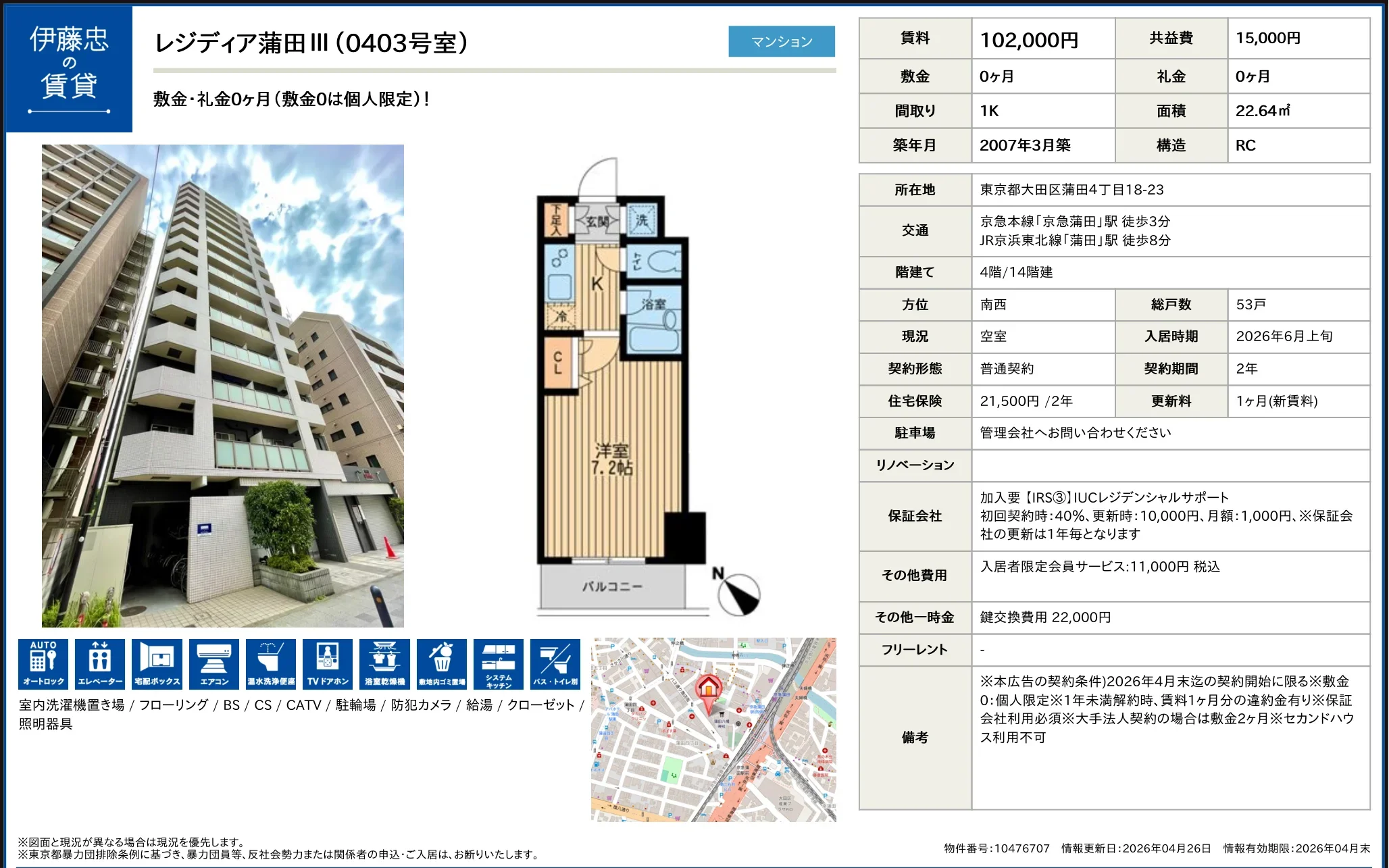 レジディア蒲田 III (0403号室) 0403号 0