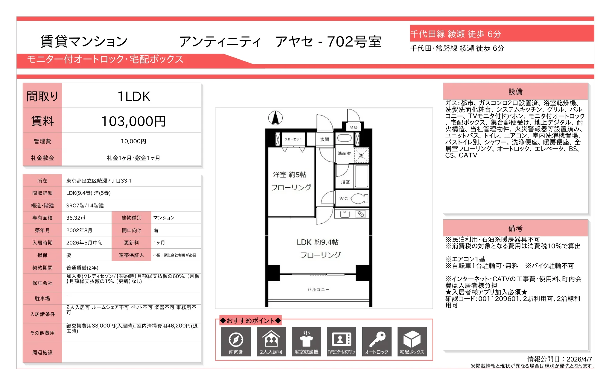 アンティニティ アヤセ 702号 0