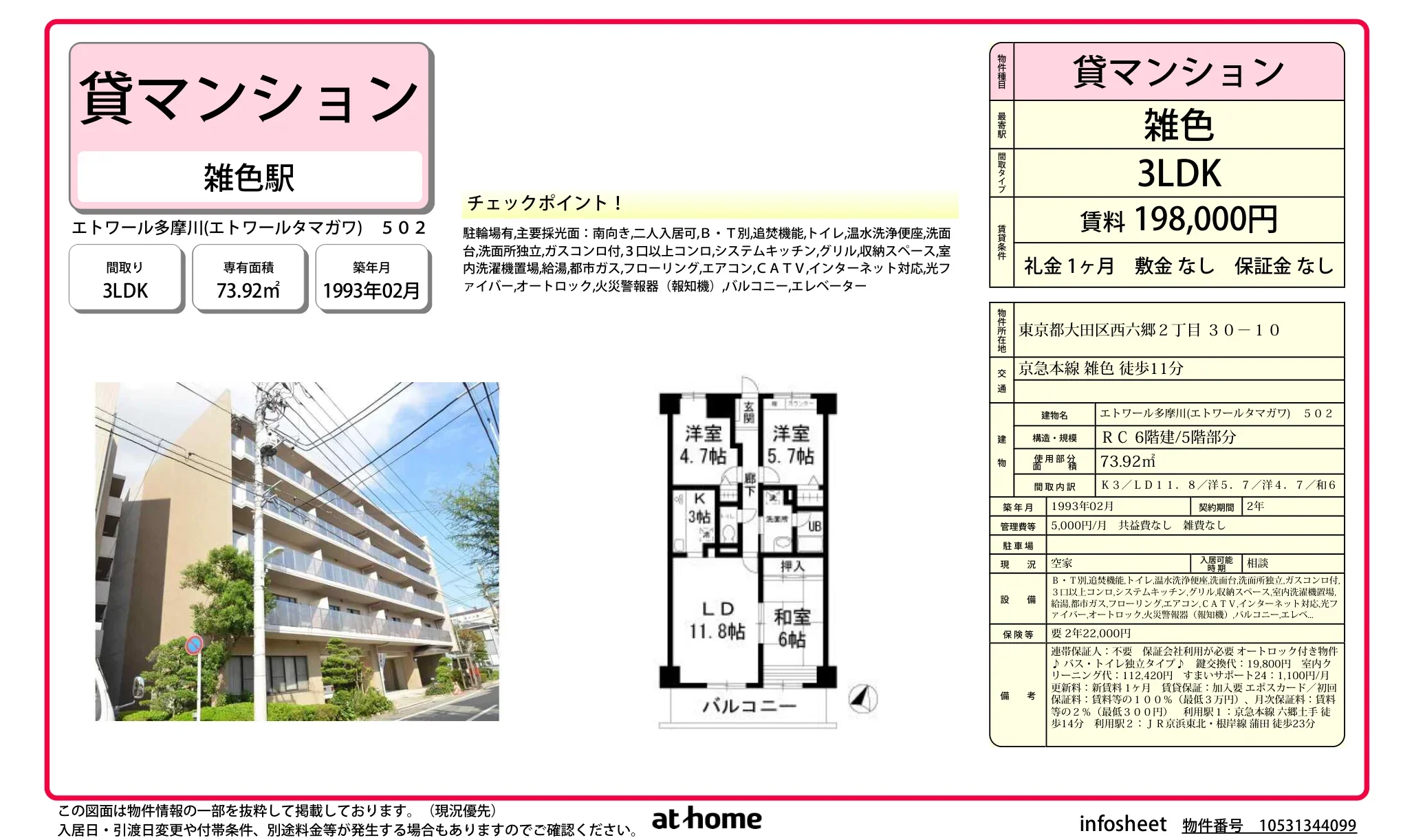 Charming 3LDK Condo in Nishirokugo 0