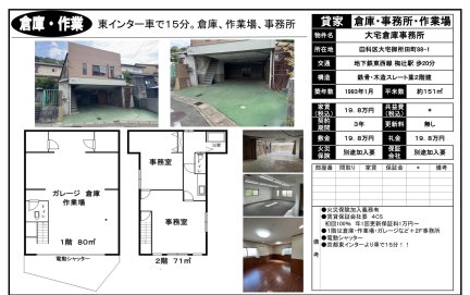倉庫、作業場、ガレージ、事務所など