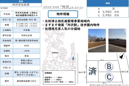 埼玉県所沢市大字北秋津 土地