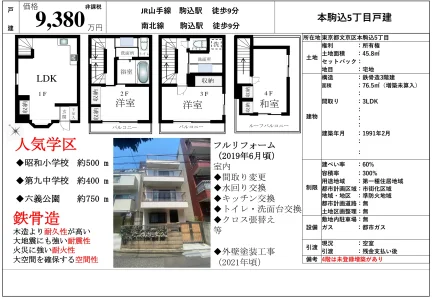東京都文京区本駒込5丁目 一戸建て