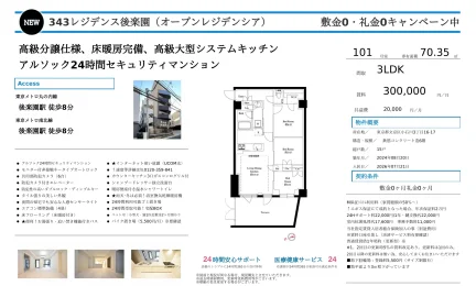 NEW 343 レジデンス後楽園 (オープンレジデンシア) 101号 0