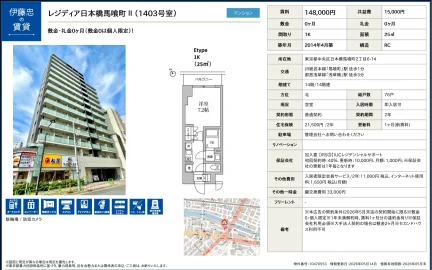 伊藤忠 レジディア日本橋馬喰町II 1403号 0