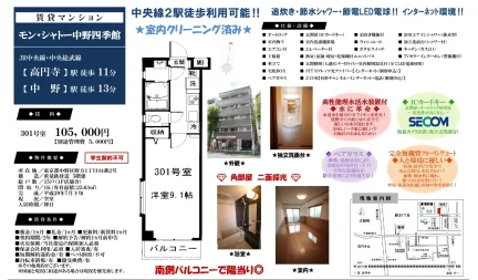 モン・シャトー中野四季館 301号 0