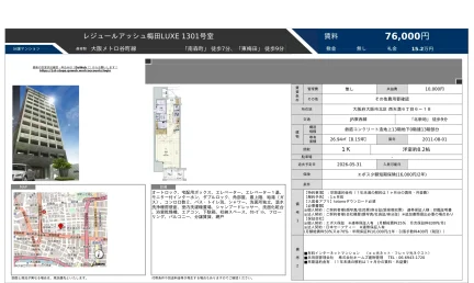 レジュールアッシュ梅田 LUXE 1301号室 1301号 0