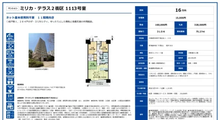 マンション ミリカ・テラス2街区 1113号室 1113号 0