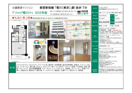 ヴァレッシア菊川シティ 603号室 603号 0