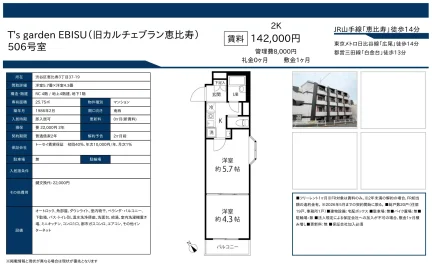 T's garden EBISU (旧カルチェブラン恵比寿) 506号 0