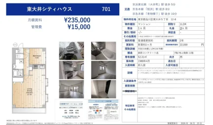 東大井シティハウス 701 0