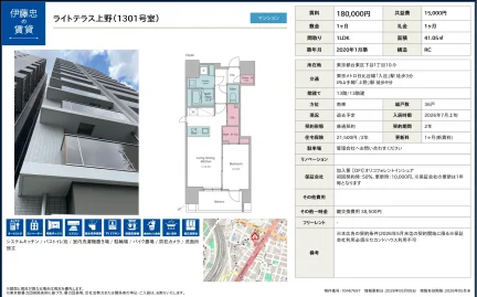 伊藤忠 ライトテラス上野 ( 1301号室) 1301号 0