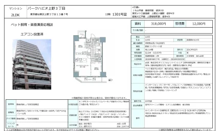 パークハビオ上野3丁目 1301号室 0