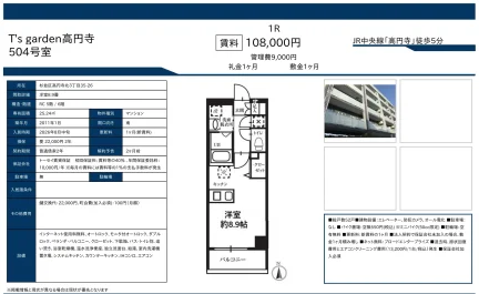 T's garden 高円寺 504号 0