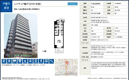 伊藤忠 レジディア亀戸 (0701号室) 0701号 0