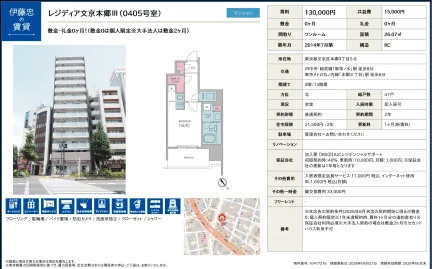 レジディア文京本郷ⅡII (0405号室) 0405号 0