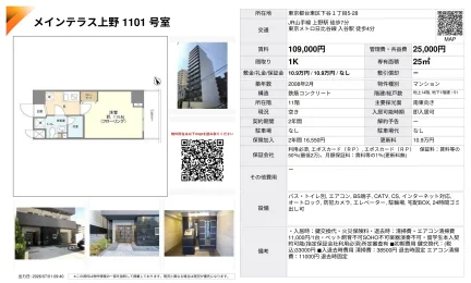 メインテラス上野 1101号 0