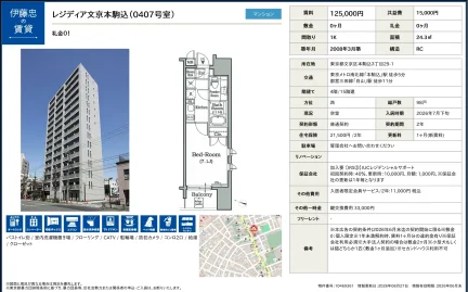 伊藤忠レジディア文京本駒込 0407号 0
