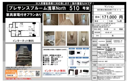 プレサンスブルーム浅草North 510 号室 510号 0