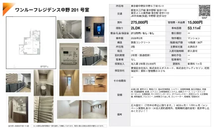ワンルーフレジデンス中野 201号室 201号 0