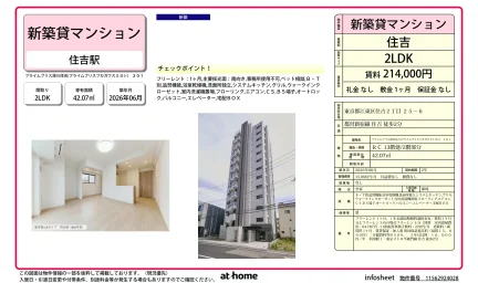 Brand New 2LDK Condo Near Station in Sumiyoshi 0