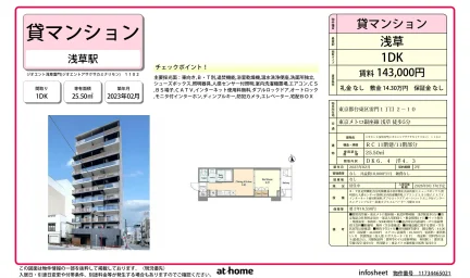 Modern 1DK Condo Near Station in Kaminarimon 0