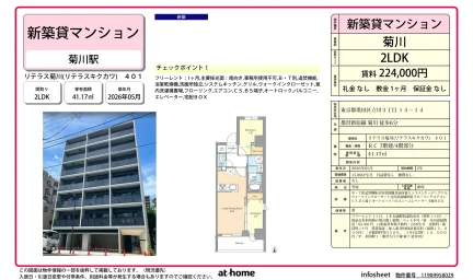 Brand New 2LDK Condo Near Station in Tatekawa 0