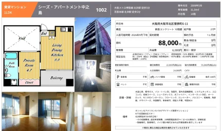 シーズ・アパートメント中之島 1002号 0