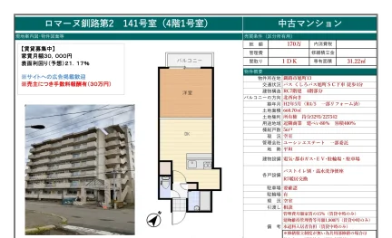 Well-Kept 1-Bedroom Condo in Akancho asahimachi 0