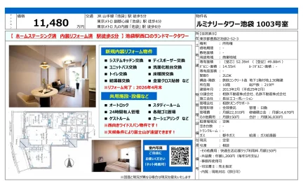 ルミナリータワー池袋 1003号室 1003号 0