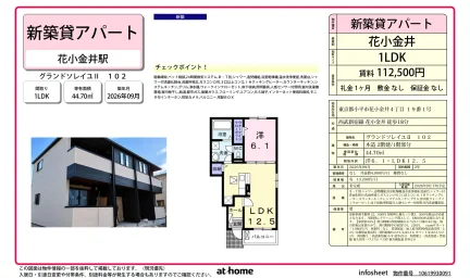 Brand New 1LDK Condo in Hanakoganeiminamicho 0