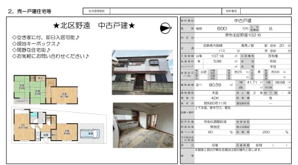 北区野遠 中古戸建 4DK 0